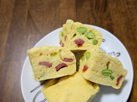 レンジで米粉枝豆ウインナー蒸しパン